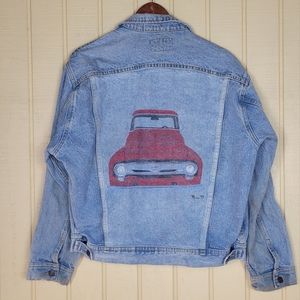 VTG Lee's Denim jacket Hand Painted 1954 Ford F100 grunge Size L  Color:  blue